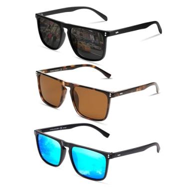 Imagem de VANLINKER Óculos de sol quadrados polarizados para homens e mulheres, óculos escuros com proteção UV para dirigir VL9748, Pacote com 3, preto + tortosie claro + azul, M