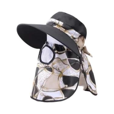 Imagem de Chapéu De Pescador Feminino De Verão Com Aba Larga, Estampa, Proteção 