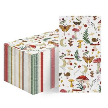 Imagem de Horaldaily 100 guardanapos decorativos de papel descartável, primavera, verão, cogumelos e flores, toalha de mão para festa, almoço, jantar, cozinha, banheiro, decoração