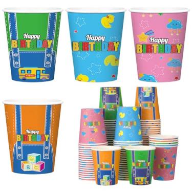 Imagem de Tanlade 100 peças de copos de papel descartáveis para professores de inglês de 255 g copos de papel descartáveis para decoração temática de ônibus escolar para meninas sala de aula chá de bebê festa