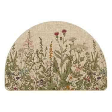 Imagem de Artoid Mode Tapete semicircular floral de flores silvestres primavera, flores verão decoração de casa discreto tapete de porta tapete de porta para interior exterior 61 x 89 cm
