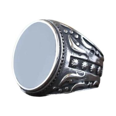 Imagem de Anel Plano Masculino Preto Com Padrão Esculpido Em Cristal, Joia De Mo