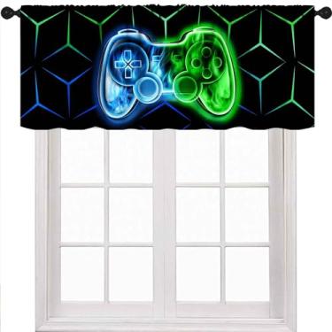 Imagem de Lnepty Cortinas para gamers infantis, moderno, verde, azul, chama, videogame, controle de graffiti, janela pequena, tratamento para meninos e adolescentes, sala de estar, sala de jogos, 1 peça, 137 x