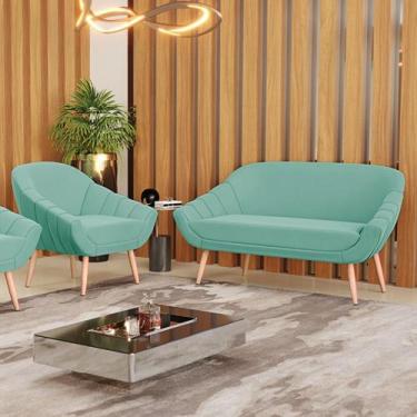 Imagem de Kit 01 Namoradeira 02 Lugares e 01 Poltrona Giovana Suede Pés Palito N