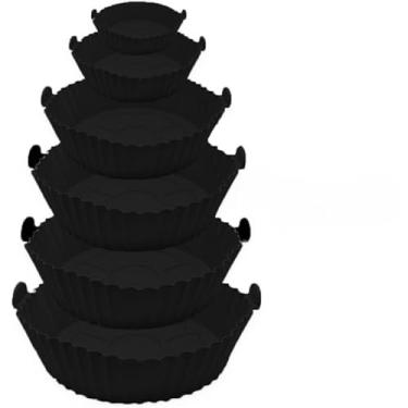 Imagem de Kit 6 Formas de Silicone para Air Fryer | Antiaderente, Reutilizável | Até 230°C | Forno, Micro-ondas e Lava-louças(Preto-KIT 1)