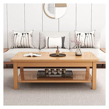 Imagem de Mesa de centro rústica moderna para sala de estar, mesas centrais de madeira com prateleira de armazenamento, mesas de coquetel retangulares modernas com pernas mais grossas, 78 cm simples (cor de