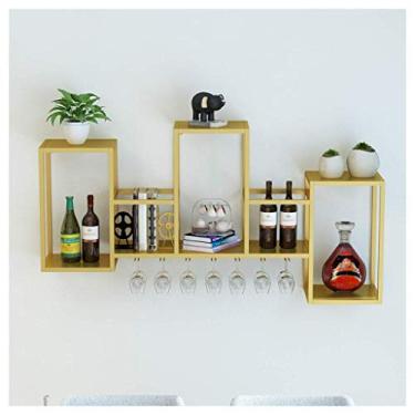 Imagem de Suporte para taças de vinho para pendurar em casa, suporte de metal para pendurar na parede, suporte de garrafa de vinho, folhas douradas (douradas)