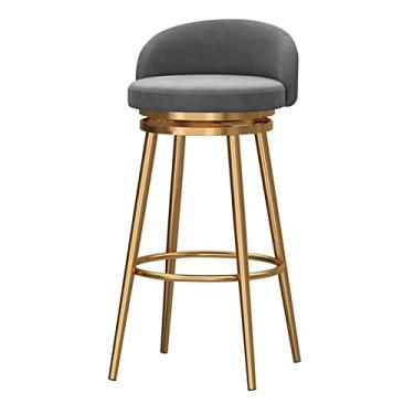 Imagem de Bancos de bar de café da manhã com encosto, banquetas de cozinha, cadeira alta giratória de 360° com apoio para os pés, assento estofado de veludo macio, pernas de metal dourado