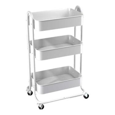 Imagem de Carrinho de arrumação multifuncional Berlin com 3 prateleiras, 80,5 cm, Jolitex MGP, adequado para cozinhas e casas de banho.(Branco)