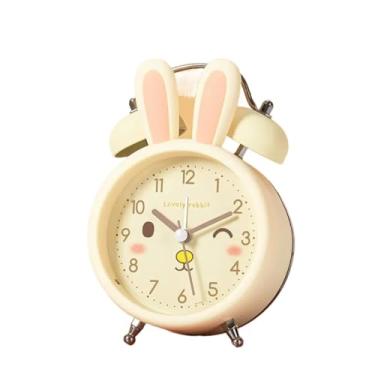 Imagem de Despertador para quarto de crianças coelho fofo despertador silencioso sem tique-taque relógio de viagem com luz noturna, relógio de mesa operado por bateria (amarelo)
