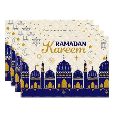 Imagem de XCHI Jogo americano Castle Ramadan Kareem, conjunto de 4 tapetes de mesa para festa, casa, cozinha, decoração de mesa de jantar, 30 x 45 cm
