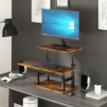 Imagem de Suporte para Mesa de Computador,Suporte de Monitor, Ajustável em Altura para Uso em Pé, Ideal para Escritório Ergonômico, Marrom