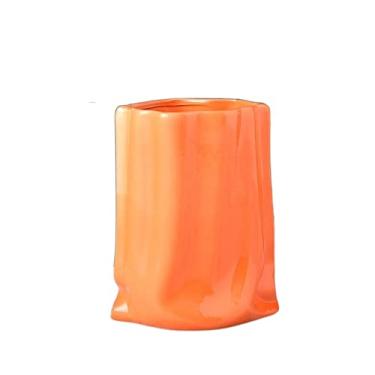 Imagem de Vaso de cerâmica com textura plissada moderna, vasos de plantas, decoração de mesa, vasos de flores, arranjos de flores decorativos, vasos florais centros de mesa (laranja)