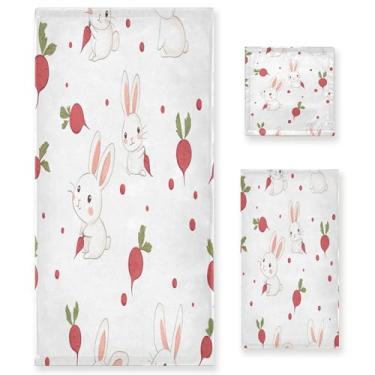 Imagem de xigua Coelhos fofos conjunto de toalhas de banheiro absorvente macio 3 peças toalha de banho toalha de mão toalhas decorativas para banheiro, academia, hotel, praia, piscina