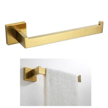 Imagem de Acessórios de banheiro escovados dourados ferragem barra de toalha suporte de papel higiênico toalheiro gancho saboneteira escova de vaso sanitário, suporte de toalha de mão