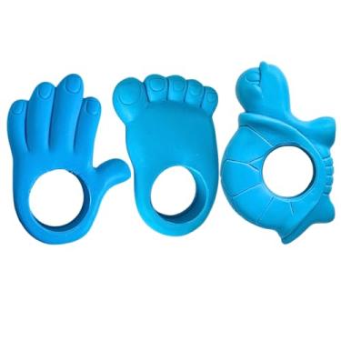 Imagem de Kit 3 Mordedores Bebê Mãozinha e Pezinho Azul Macio Gengiva