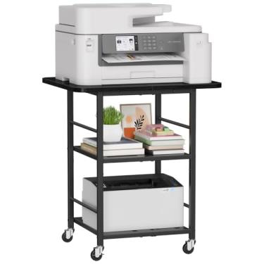 Imagem de Snughome Suporte de impressora de 3 níveis, 50 cm P × 23 cm L × 26 cm A mesa de impressora extra grande com prateleiras de armazenamento, carrinho de rodinhas com rodas bloqueáveis para escritório em