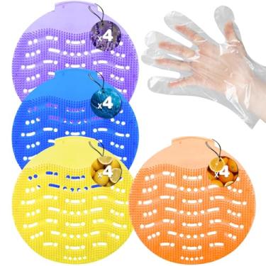 Imagem de LINSIRON Pacote com 16 unidades de tela desodorizante para mictório com 100 luvas, proteção contra odores de onda 3D, bolos de mictório para homens, vaso sanitário, desodorizante, urinol, seco