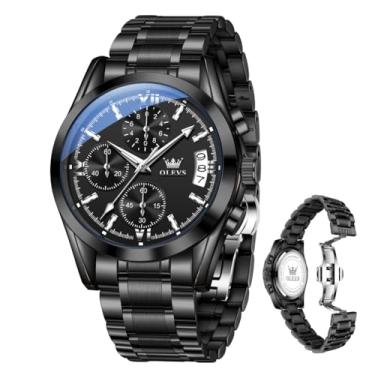 Imagem de OLEVS Relógios masculinos de luxo, analógicos, à prova d'água, aço inoxidável, casual, mostrador grande, cronógrafo, moda clássica, numerais romanos, quartzo, data, relógios de pulso masculinos Reloj