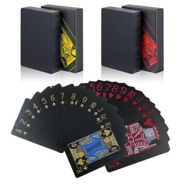 Imagem de SWINILAYA 2 Pack Black Playing Cards with Gift Box- Waterproof PVC Plastic Deck of Cards,Gold and Red Standard Index, Perfect for Poker, Blackjack, and More