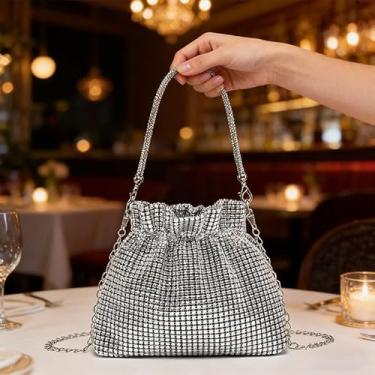 Imagem de Bolsa clutch feminina com strass, bolsa de couro com cordão, bolsa tiracolo para celular, carteira e batom para casamentos, festas, bailes, coquetéis