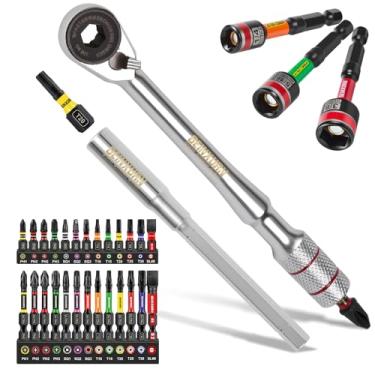 Imagem de Geinxurn Conjunto de 33 chaves de catraca com alça em T, catraca reversível de 72 dentes de 6 mm com chave de porca, barra de extensão e chave de fenda magnética de impacto de 2,5 cm (Phillips/Torx