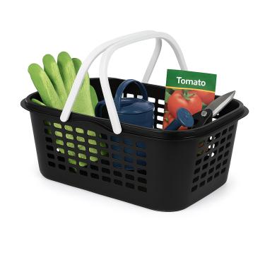 Imagem de Cesto Organizador Preto Com Alças Brancas de Plástico Resistente Capacidade 8,5 Litros