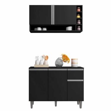 Imagem de Balcão De Pia E Aéreo Cozinha 105cm Preto Fosco Sem Tampo