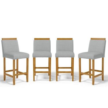 Imagem de Kit Com 4 Banquetas Eloá Madeira Maciça Assento Estofado Para Bancada Linho Cinza 407