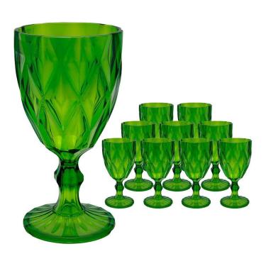 Imagem de Jogo 10 Taças De Acrílico Verde Diamond Diamante Festa Piscina Plástico 330ml Lyor