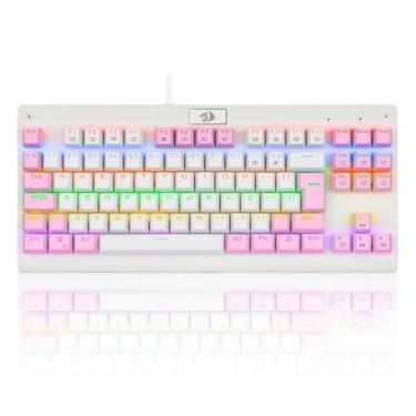 Imagem de Teclado Mecânico Gamer Redragon Dark Avenger - Rainbow - Switch Blue - Branco e Rosa K568WP-R PTBLUE-Unissex