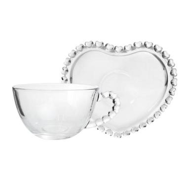 Imagem de Xícara para Chá Com Pires de Cristal de Chumbo Coração 170ml Lyor, Tra