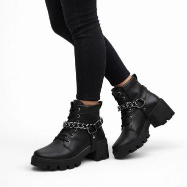 Imagem de Botinha Black Coturno Feminino Preto Tratorado Corrente Luxo - GGFonta