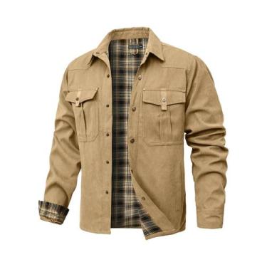 Imagem de Camisa Casaco Masculina De Flanela Forrada Para Primavera, Casual Com 