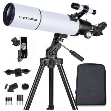 Imagem de Telescópio Potente para Adultos, 80mm Diâmetro e 600mm para Astronomia, Ideal para Viagens e Iniciantes com Montagem AZ, Celticbird.