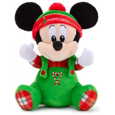 Imagem de Pelúcia Oficial Disney Store Mickey Mouse Natal 2025 11 Polegadas Brinquedo de Bebê com Traje Festivo e Detalhes Bordados Estampa Xadrez