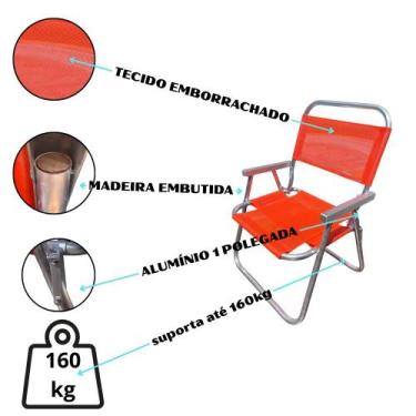 Imagem de Cadeira de Praia Hiper Resistente Plus Size Suporta até 160kg de Alumí