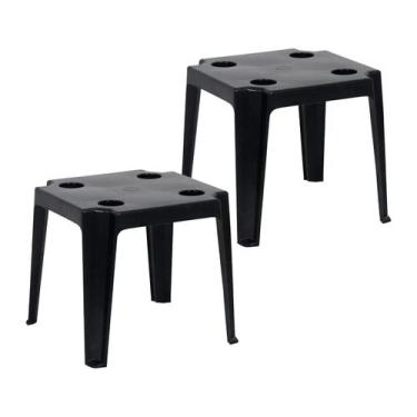 Imagem de Kit 2 Mesas Plástica Pequena Com Porta Copos Preta Belfix - 70165707 B
