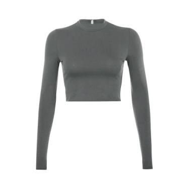 Imagem de Camiseta Feminina De Manga Longa Preta E Branca, Top Cropped Casual Bá