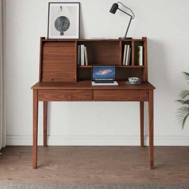 Imagem de Escrivaninha 110cm Porta Persiana Estante Madeira Castanho Alisa - IDI