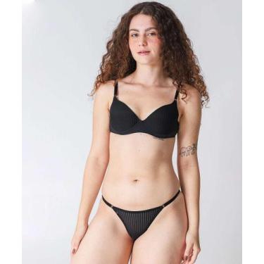 Imagem de Calcinha String Listras Tule Marisa Preto-49009, Preto, M