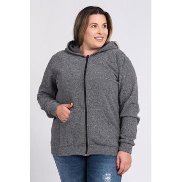 Imagem de Jaqueta Feminina Plus Size Bouclê Capuz Fechamento Zíper Bolso Canguru