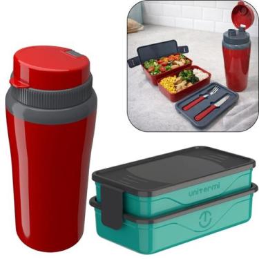 Imagem de Kit Marmita Fit Unitermi Talheres Divisórias Copo Térmico Miami 650ml 