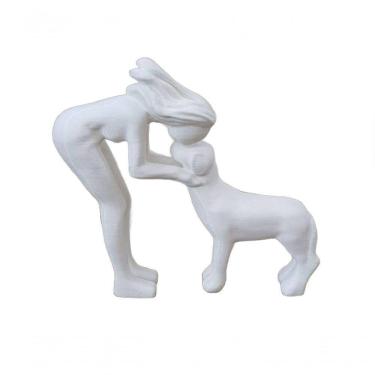 Imagem de Escultura Mulher E Cachorro Laço Eterno Estátua Decorativa Minimalista