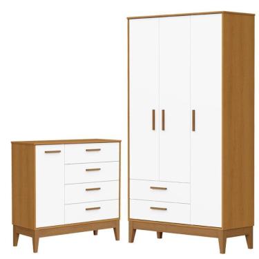 Imagem de Guarda Roupa Infantil Flip 3 Portas com Cômoda Infantil Sapateira Flip Branco Acetinado Savana - Reller