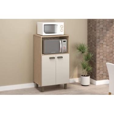 Imagem de Balcão para Forno e Micro-ondas em MDF 15mm com 2 Portas Amêndoa/Off W