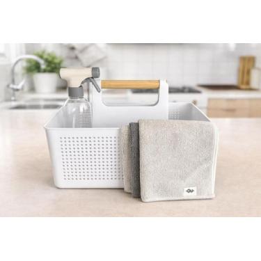 Imagem de Kit Organizador Branco com 1 Borrifador e 3 Panos de Limpeza - OU