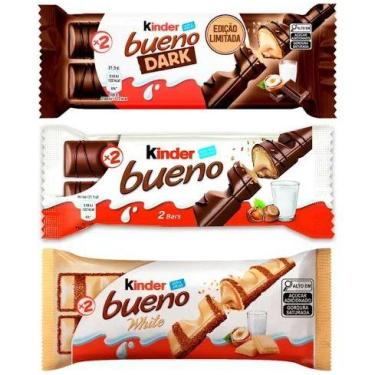 Imagem de Kit 3 Chocolate Ferrero Kinder Bueno Sabores Ao Leite White Branco Dar