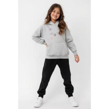 Imagem de Kit Moletom Infantil Capuz Gatinho Confortável Algodão Macio Quentinho