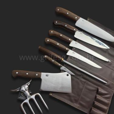 Imagem de O Kit Gourmet Profissional SG com Suporte em Couro Legítimo - SG Facas